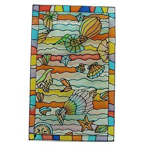 Vintage Nautical Multicolor Seashell Ocean Scene Acrylic Suncatcher Pastel 10x6"